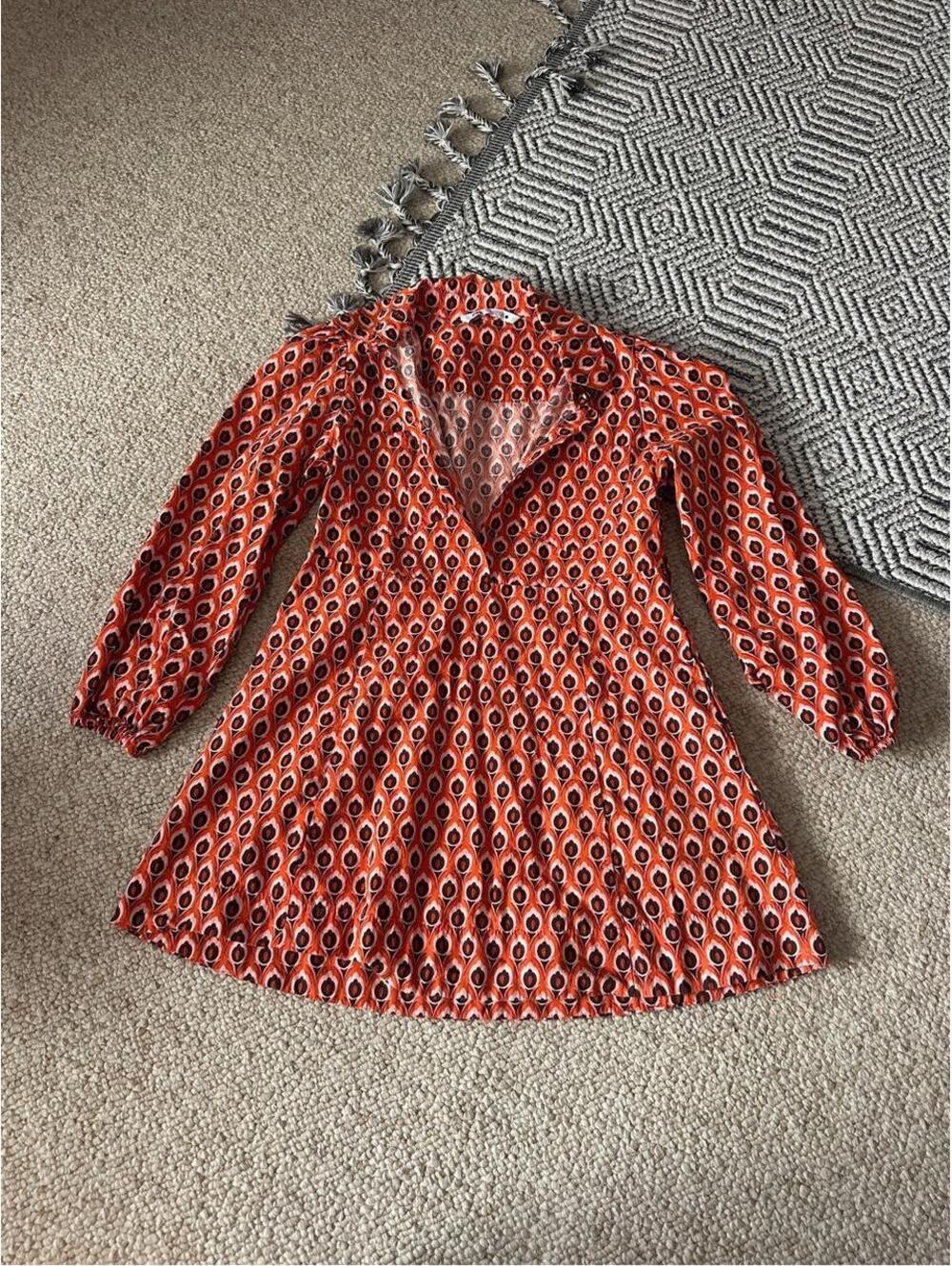 Zara orange peacock print dress